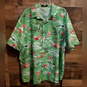 SSLR Hawaiian Shirt 3XL Pink Flamingos Short Sleeve Green Tropical Luau Resort